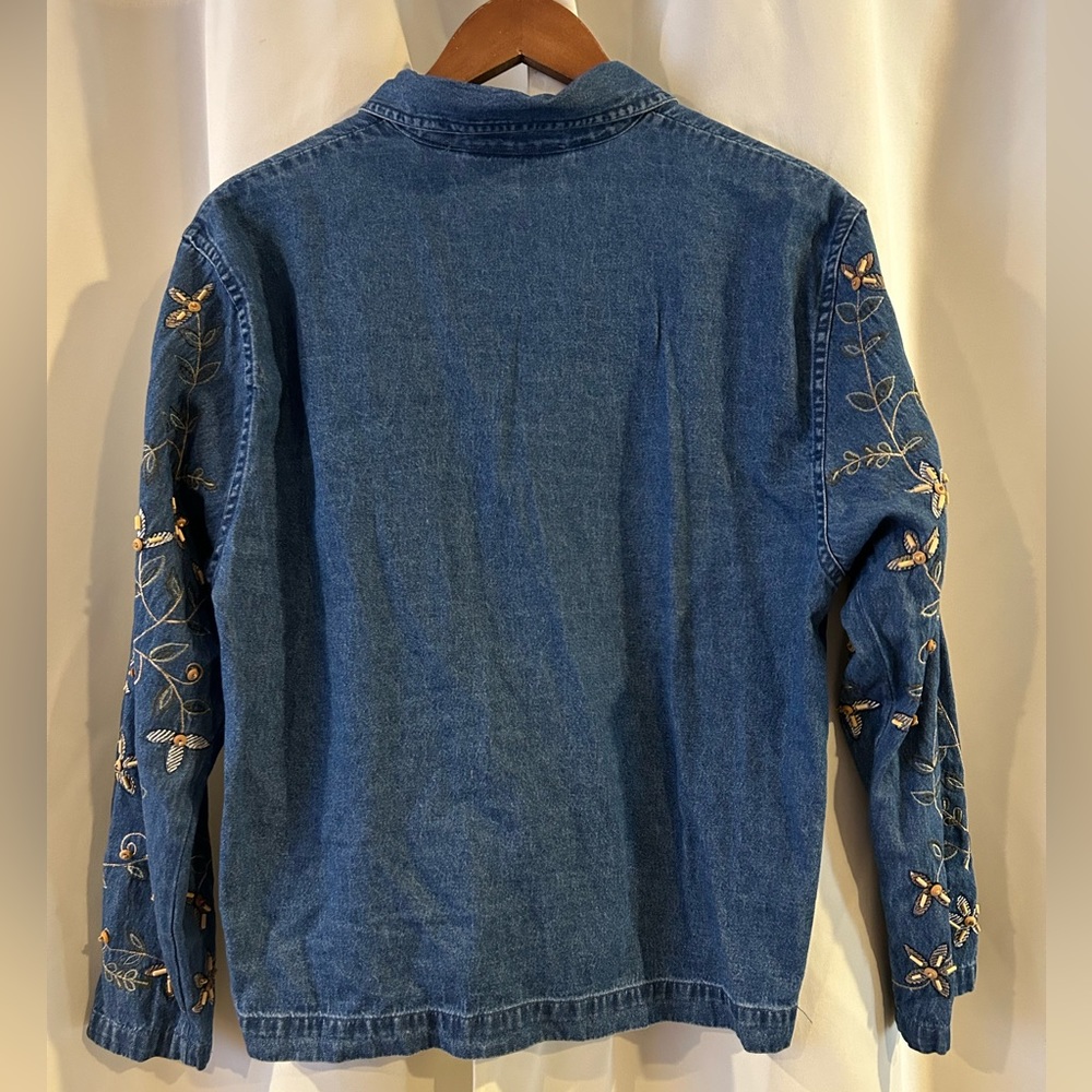 Tantrum Blues Women's Size Small Floral Embroidered Beaded Denim Shirt Vintage - Picture 3 of 5